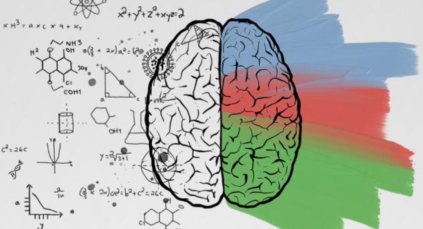 Stylistic image of a brain with equations to its left